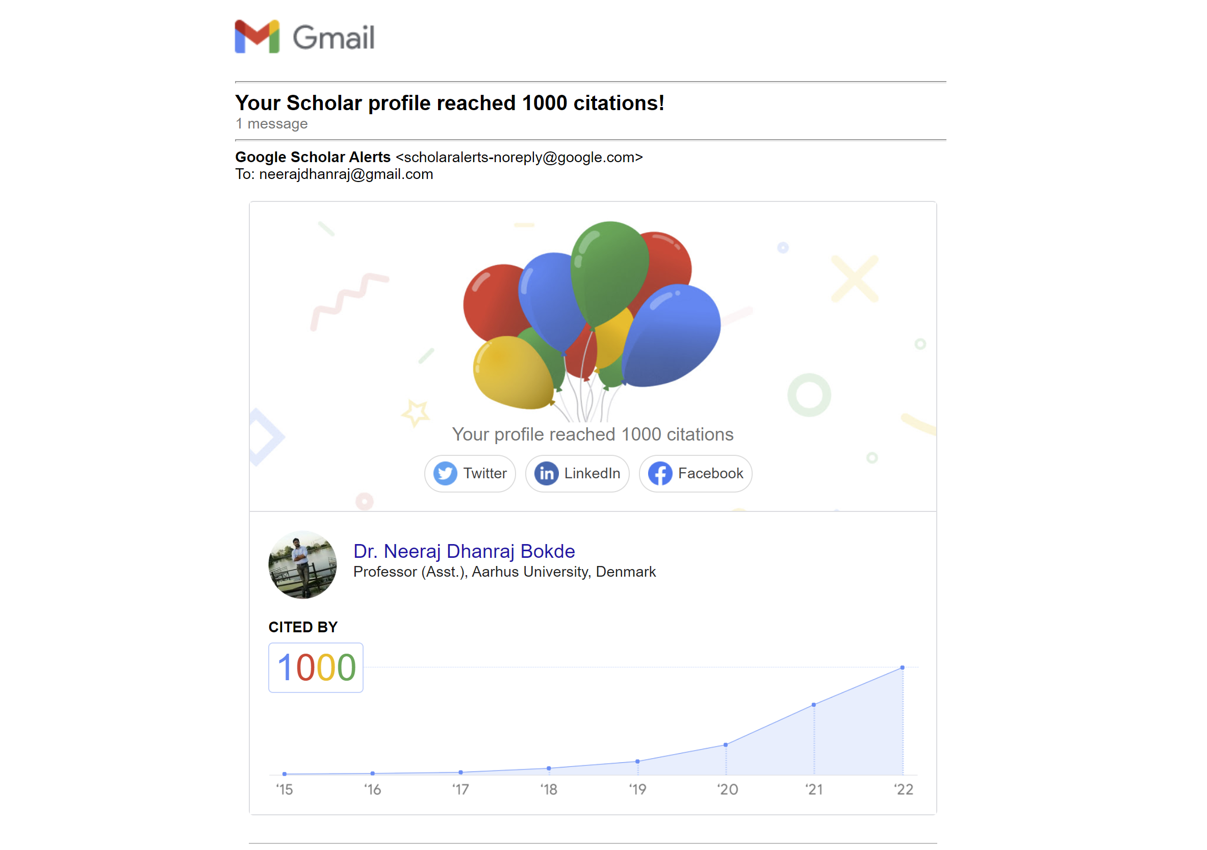 Google Scholar profile reached 1000 citations!